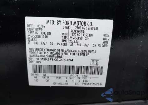 2016 Ford Explorer Limited from USA, damaged, VIN 1FM5K8F8XGGC50094